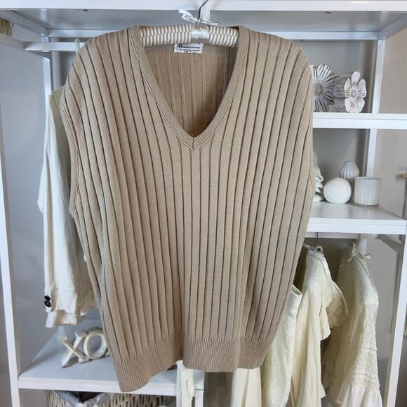 London Fog Men's Size 2XLT tan ribbed sweater vest- masculine, androgynous #3097 - Picture 1 of 5